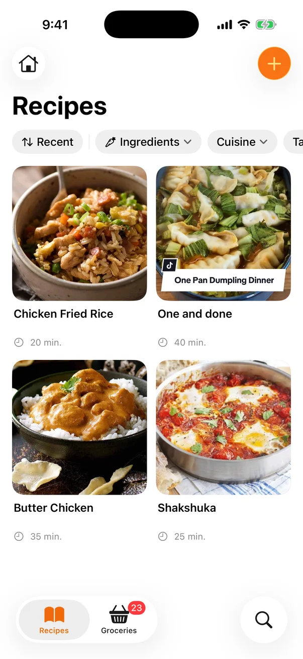 Recipes library with photos